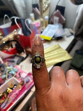 Vintage-Inspired Silver Ring with Green Stone